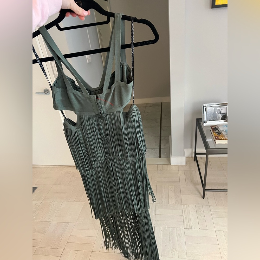 Herve Leger Green Fringe Maxi Dress